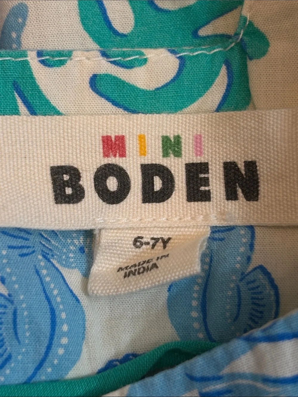Mini Boden White Dress with Teal & Blue Sea Life Print